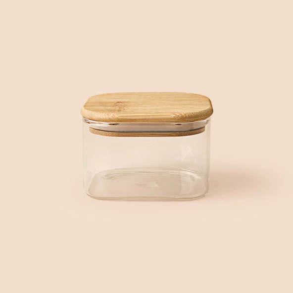 Bambu Kapaklı Saklama Kabı - Kahverengi - 10x6 cm ürün görseli 1