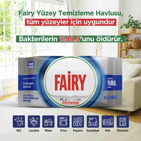 Platinum 100'lü Antibakteriyel Yüzey Temizlik Havlusu - Beyaz ürün görseli 1
