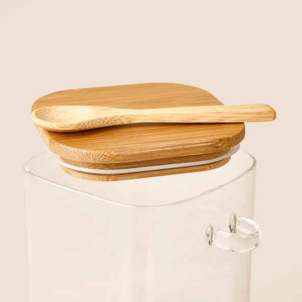 Kaşıklı Cam Kavanoz - Şeffaf - 900 ml - Resim 3
