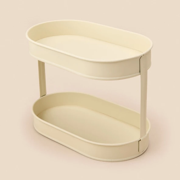 Bath 2 Katlı Oval Organizer - Krem - 32,5x19 cm ürün görseli 1