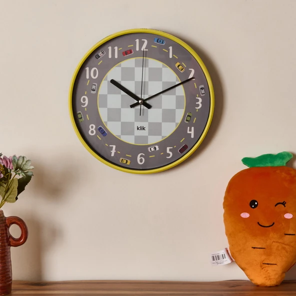 Slim Ralli Çocuk Odası Duvar Saati -Sarı - 30 cm ürün görseli 1