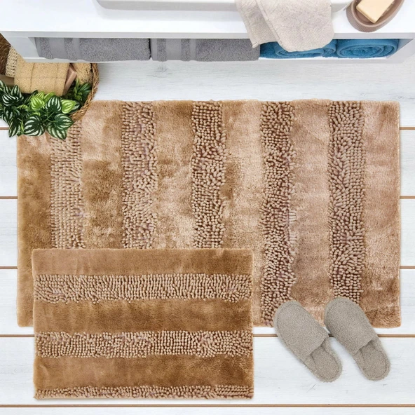 Soft Line 2'li Banyo Paspası - Vizon - 60x90 cm + 45x60 cm ürün görseli 1
