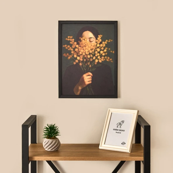 Deco Woman Of Flower Duvar Panosu - Siyah / Turuncu - 30x40 cm ürün görseli 1