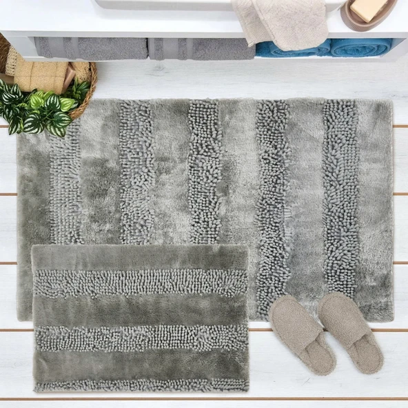 Soft Line 2'li Banyo Paspası - Gri - 60x90 cm + 45x60 cm ürün görseli 1