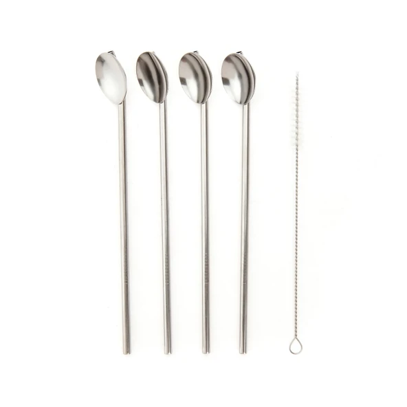 Houseware 5 Parça Çelik Kaşıklı Pipet Seti - Inox - 21 cm ürün görseli 1