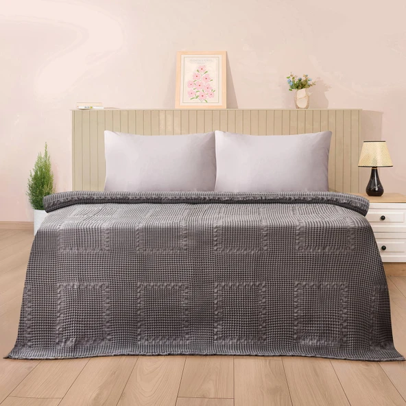 Soft Nako Çift Kişilik Yatak Örtüsü - Gri - 220x240 cm ürün görseli 1
