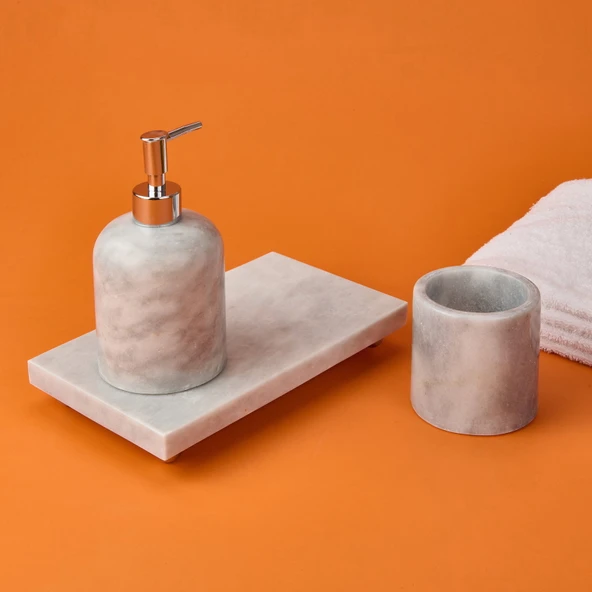 Bath 3'lü Mermer Banyo Seti - Gri - Resim 3