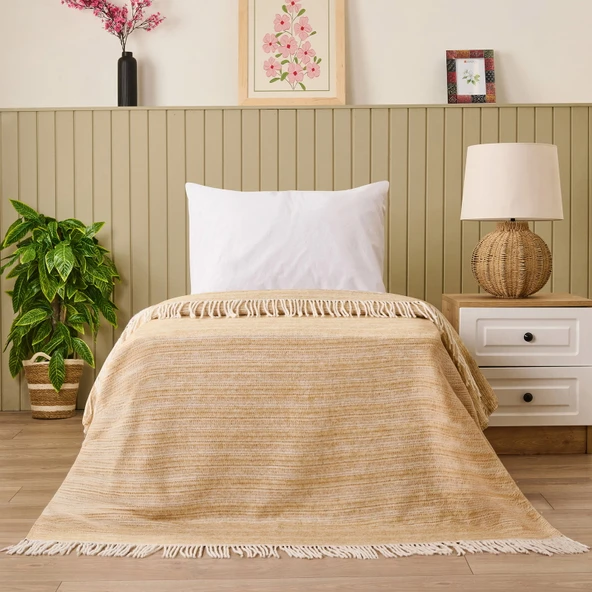 Soft Luma Pamuklu Tek Kişilik Battaniye - Bej / Krem - 150x200 cm ürün görseli 1