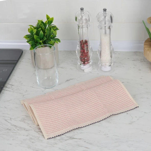 Soft Waffle Mutfak Havlusu - Pembe - 30x50 cm ürün görseli 1
