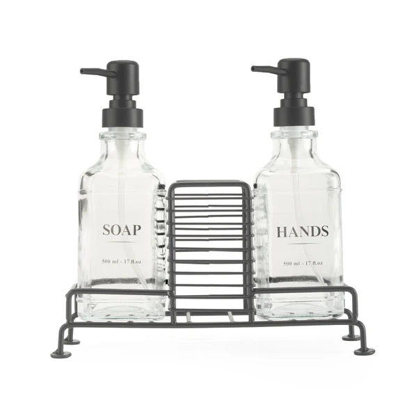 Stantlı 2'li Mutfak Sıvı Sabunluk Seti - Siyah - 500 ml ürün görseli 1