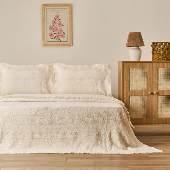 Soft Salhi Çift Kişilik Yatak Örtüsü Seti - Krem - 230x240 cm ürün görseli 1