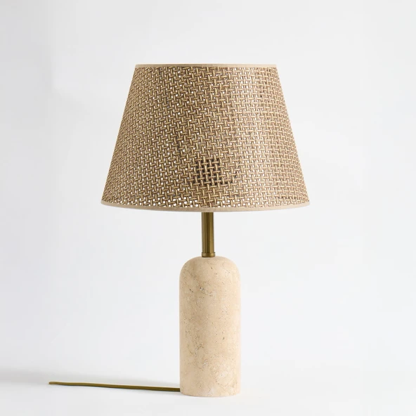 Luum Hasır Şapkalı Abajur - Kahverengi / Traverten - 48 cm ürün görseli 1