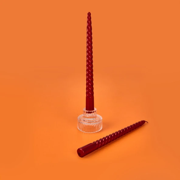 2'li Burgulu Parlak Şamdan Mumu - Metalik Bordo - 25 cm ürün görseli 1
