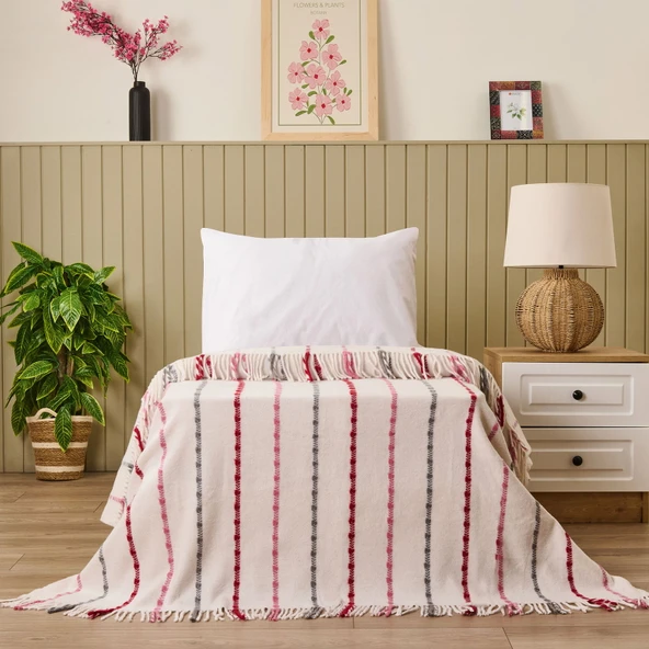 Soft Elvia Pamuklu Tek Kişilik Battaniye - Krem - 150x200 cm ürün görseli 1