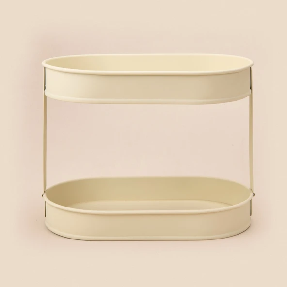Bath 2 Katlı Oval Organizer - Krem - 32,5x19 cm - Resim 3
