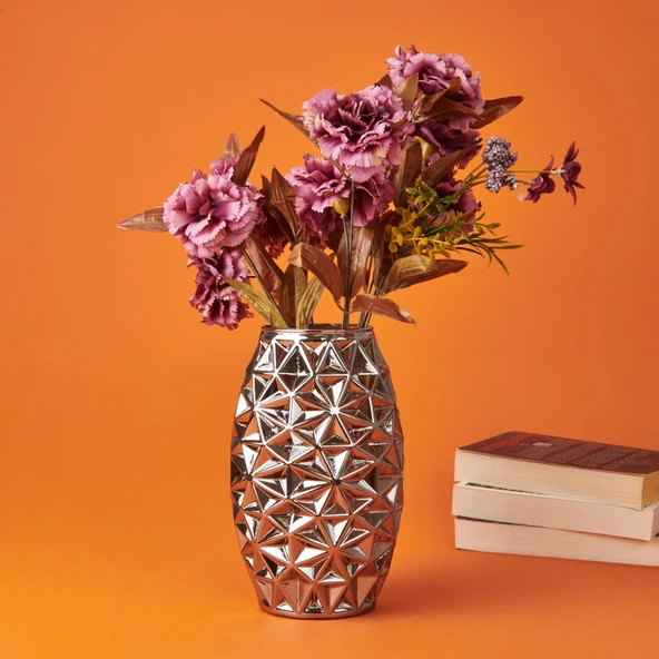 Deco Safir Vazo - Gümüş - 26 cm - Resim 2