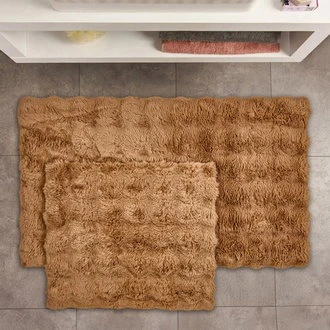Soft Bubble 2'li Banyo Paspası - Kahverengi - 60x100 cm + 50x60 cm ürün görseli 1