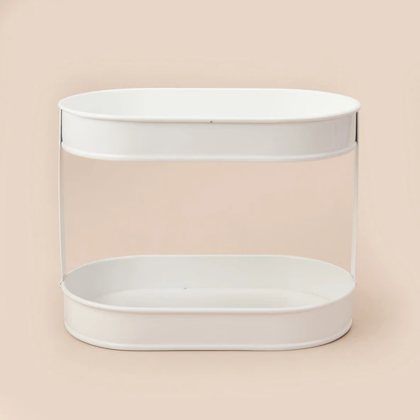 Bath 2 Katlı Oval Organizer - Beyaz - 32,5x19 cm - Resim 2