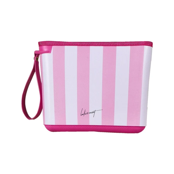 Kozmetik ve Makyaj Çantası - Pembe / Beyaz - 21 cm ürün görseli 1