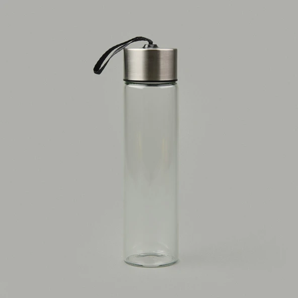 H2O Metal Kapaklı Cam Matara - Şeffaf / Gri - 450 ml ürün görseli 1