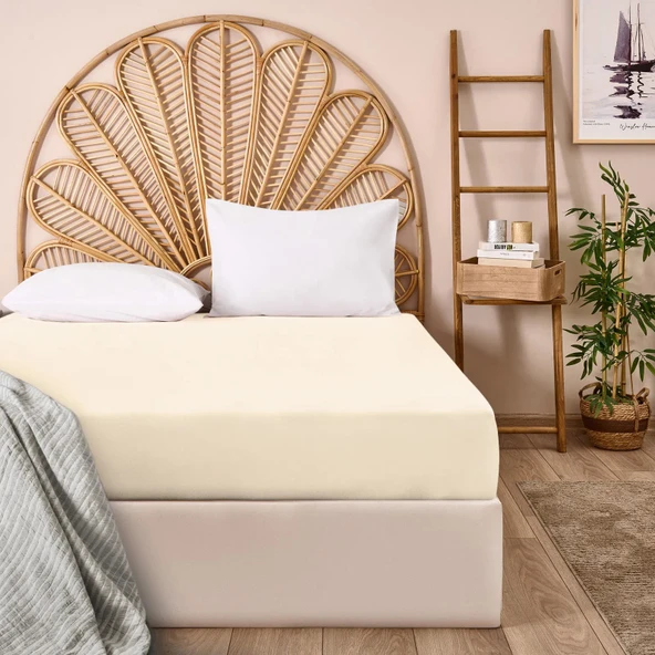 Soft Basic Tek Kişilik Lastikli Çarşaf - Ekru - 100x200 cm ürün görseli 1
