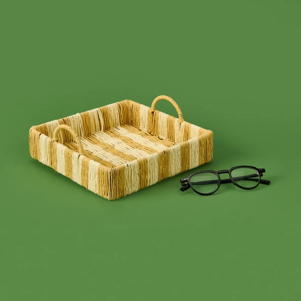 Deco Acerra Dekoratif Tepsi - Turuncu / Krem - 22x22x5 cm ürün görseli 1