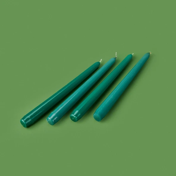 4'lü Düz Şamdan Mumu - Yeşil - 25 cm ürün görseli 1