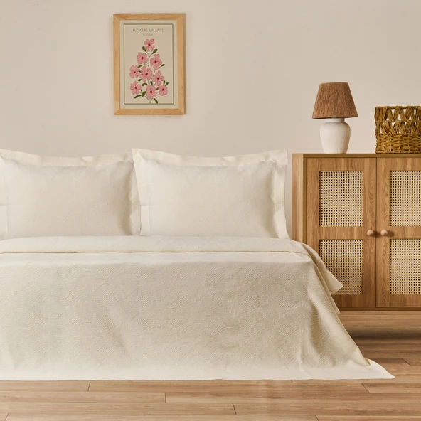 Soft Velinora Çift Kişilik Yatak Örtüsü Seti - Krem - 220x240 cm ürün görseli 1
