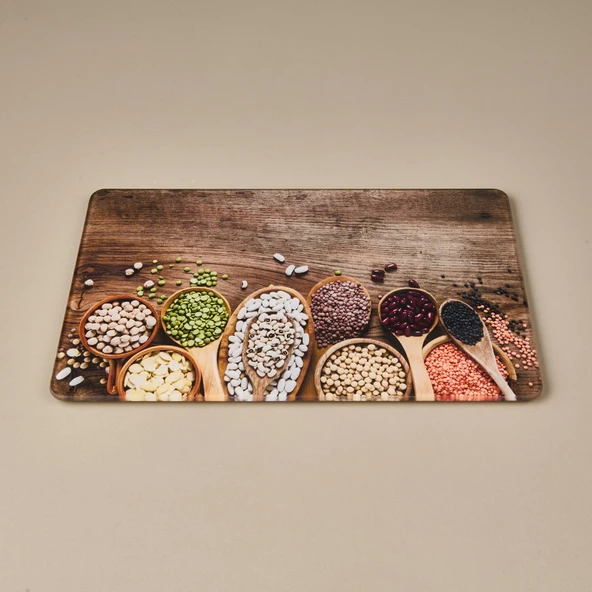 Sebze Desenli Cam Kesme Tahtası - Renkli - 20x30 cm ürün görseli 1