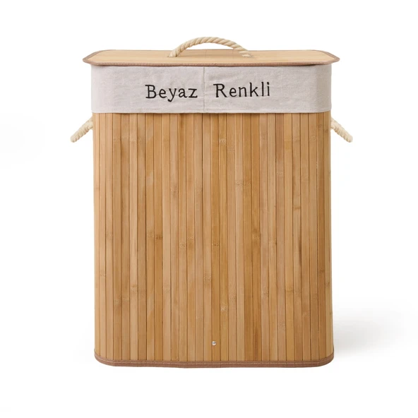 Living Bambu Çift Hazneli Örme Çamaşır Sepeti - Bej - 80 lt ürün görseli 1