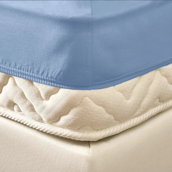 Soft Basic Çift Kişilik Lastikli Çarşaf - Mavi - 180x200 cm - Resim 2