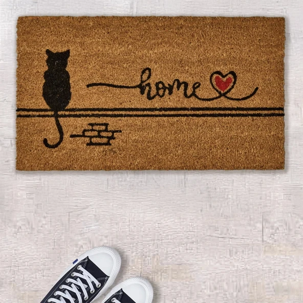 Home Duvardaki Kedi Kapı Önü Paspası - Bej - 35x60 cm ürün görseli 1