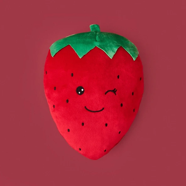 Soft Çilek Figürlü Yastık - Kırmızı - 25 cm - Resim 2