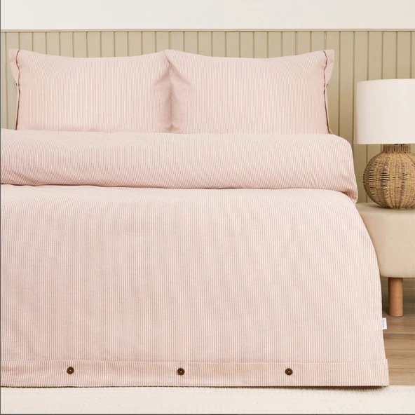 Soft Stripe Çift Kişilik Nevresim Takımı - Kiremit ürün görseli 1