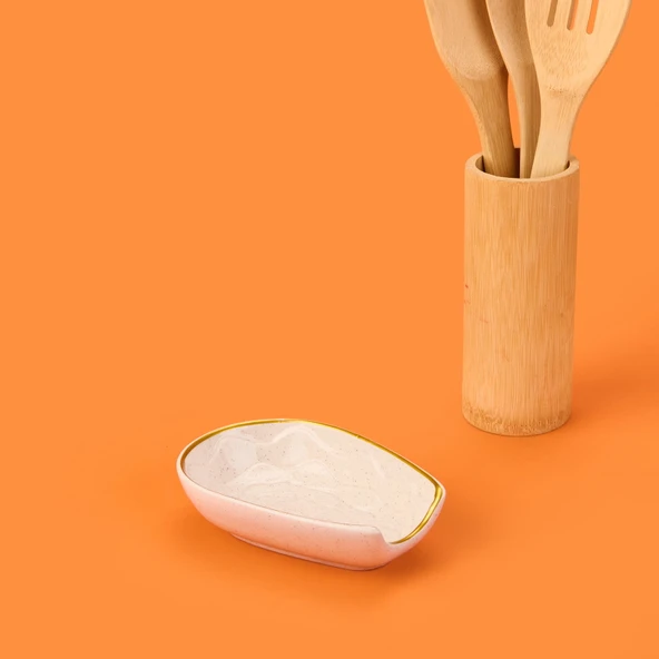 Kitchen Oval Seramik Kaşık Altlığı - Bej - 15 cm - Resim 3