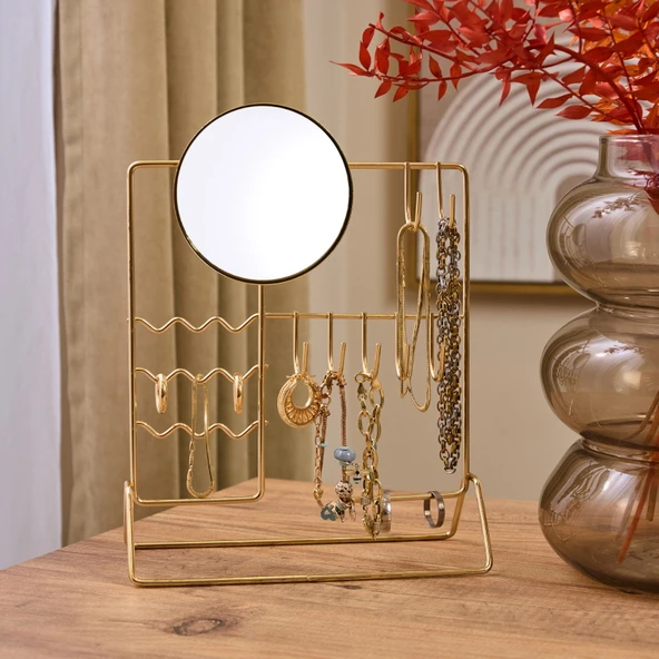 Metal Aynalı Takı Askısı - Sarı - 19,5x27x10 cm ürün görseli 1
