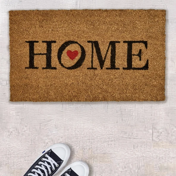 Home Kırmızı Kalp Kapı Önü Paspası - Bej - 35x60 cm ürün görseli 1