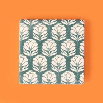 Kitchen Beyaz Çiçekli Taş Bardak Altlığı - Renkli - 10x10 cm ürün görseli 1
