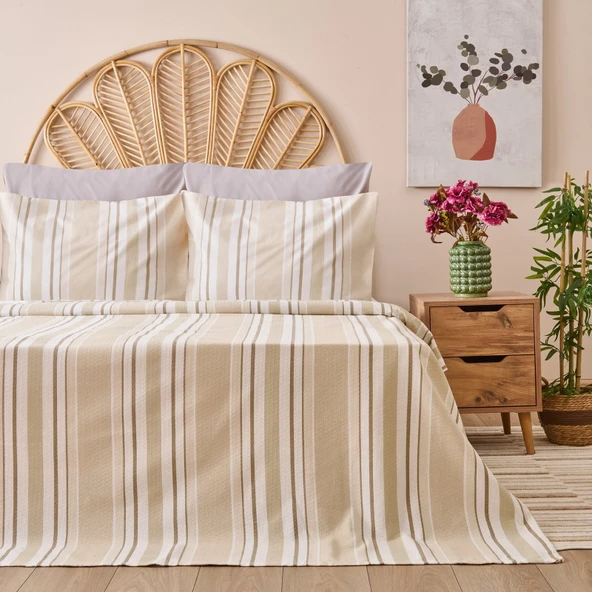 Soft Verano Çift Kişilik Pike Takımı - Gri / Bej ürün görseli 1