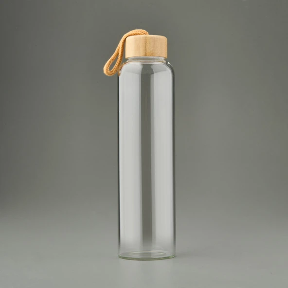 H2O Bambu Kapaklı Cam Matara - Şeffaf / Açık Kahverengi - 750 ml ürün görseli 1