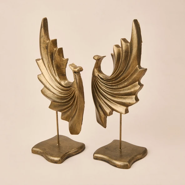 Deco Dragon 2'li Dekor - Gold - 32 cm - Resim 3