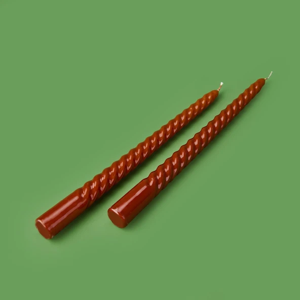2'li Burgulu Parlak Şamdan Mumu - Karamel - 25 cm ürün görseli 1