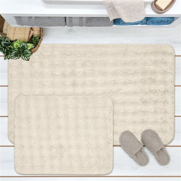 Soft Artos 2'li Banyo Paspası - Beyaz - 60x100 cm + 50x60 cm ürün görseli 1