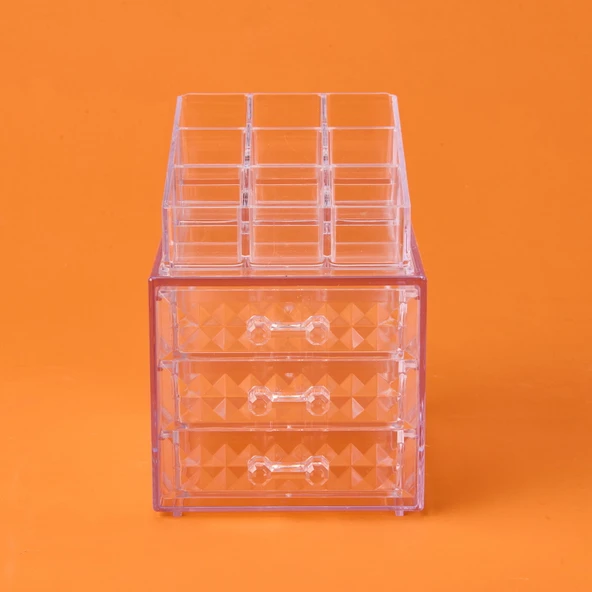 Living Diamond 3 Çekmeceli Takı ve Makyaj Organizeri - Şeffaf - 15x13x18 cm ürün görseli 1