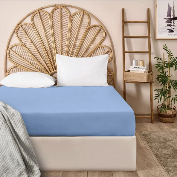 Soft Basic Çift Kişilik Lastikli Çarşaf - Mavi - 180x200 cm ürün görseli 1