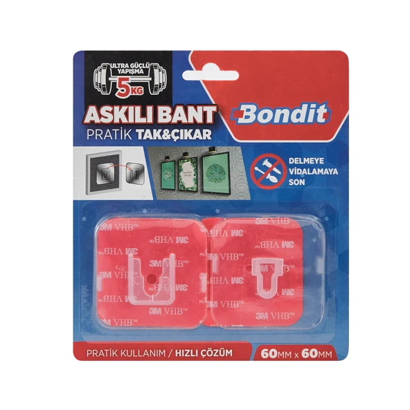 Askılı Tak Çıkar Bant - Şeffaf - 6x6 cm - Resim 2