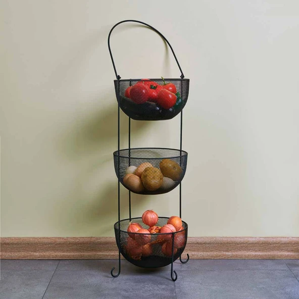 Design Aleyna 3 Katlı Metal Sebze ve Meyvelik - Siyah ürün görseli 1