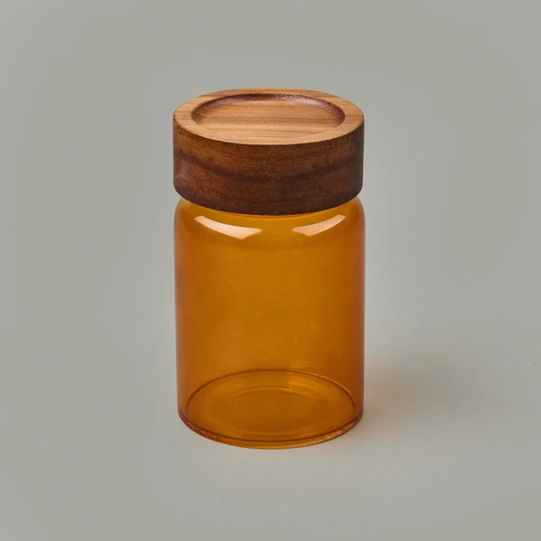 Mia Akasya Yuvarlak Cam Kavanoz - Amber - 250 ml ürün görseli 1