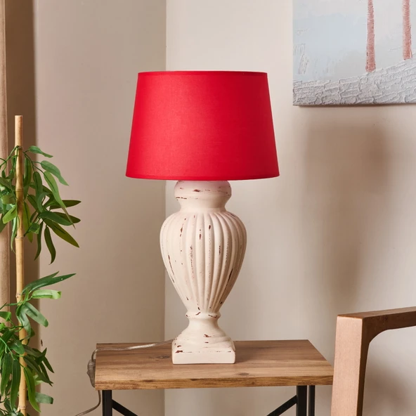 Lighting Apollon Eskitme Büyük Abajur - Kırmızı / Krem - 60 cm ürün görseli 1