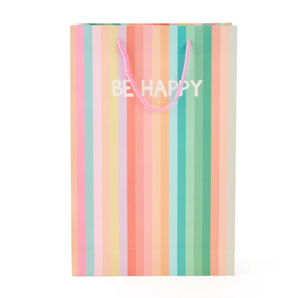 Be Happy Dikey Karton Çanta - Renkli - 38x25 cm ürün görseli 1